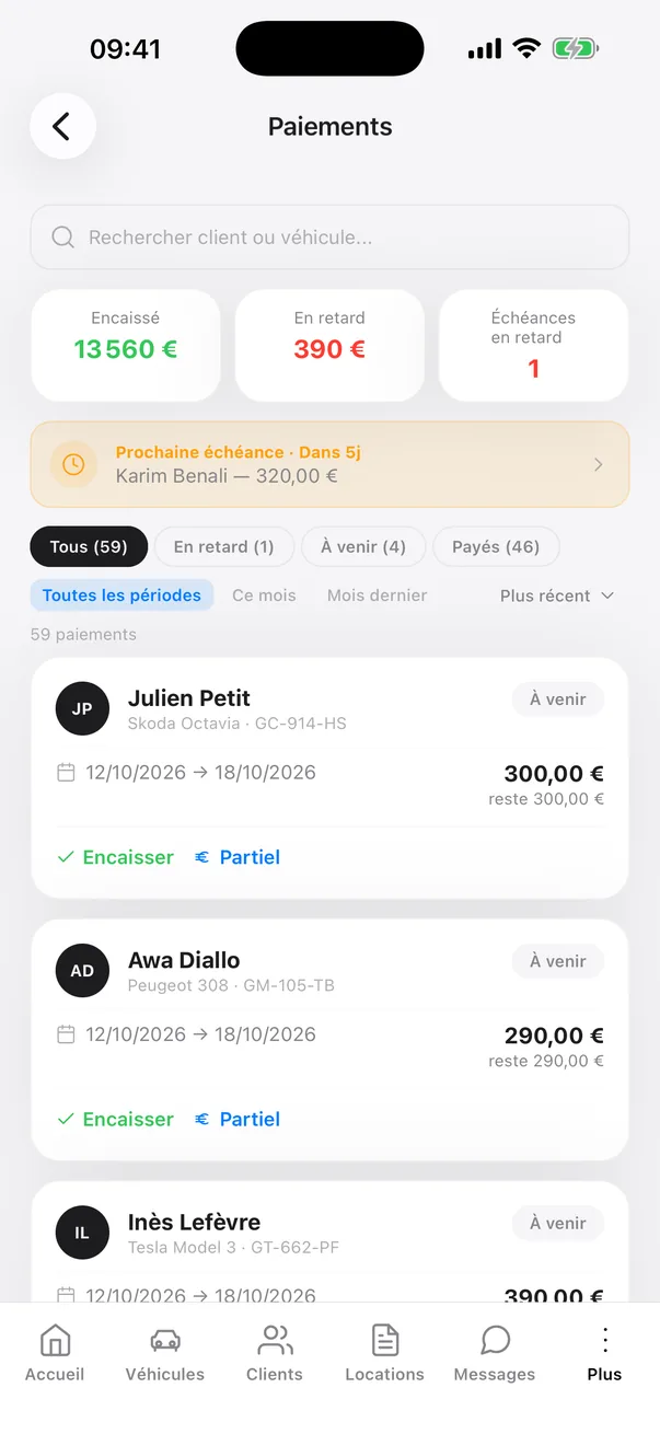 Application mobile : suivi des paiements