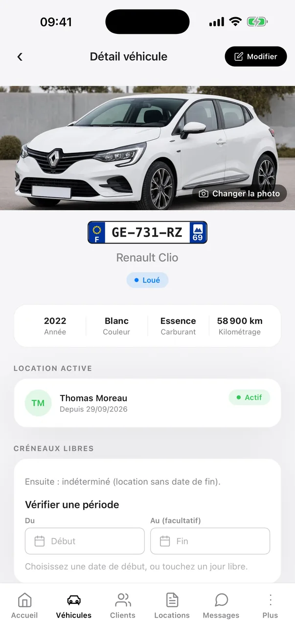Application mobile : fiche d’un véhicule