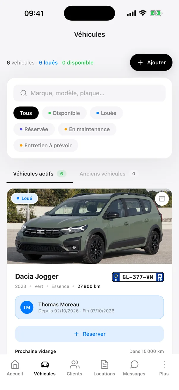 Application mobile : liste des véhicules avec photos