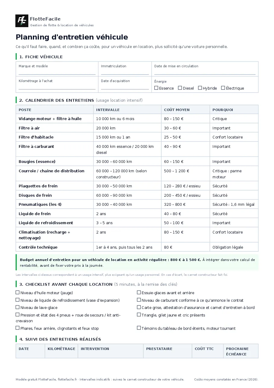 Aperçu de la 1re page : Planning d'entretien véhicule