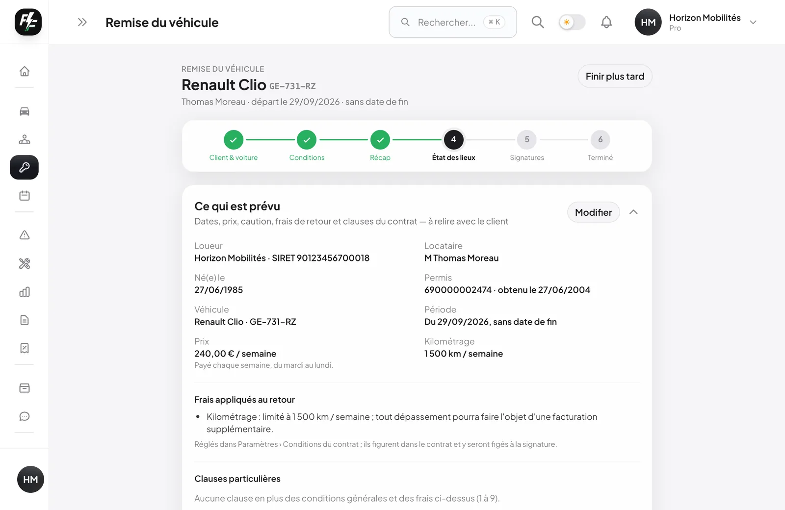 Aperçu d’un contrat de location généré en PDF